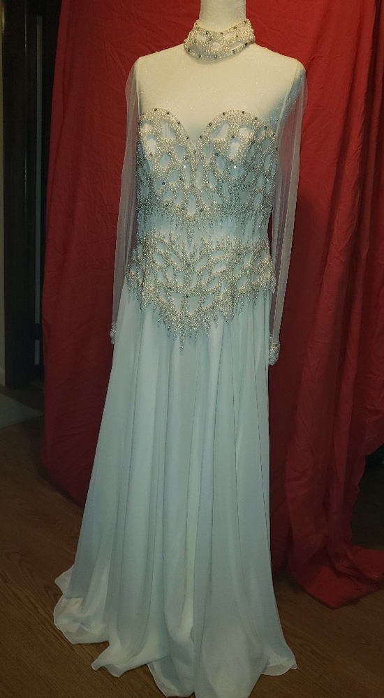 Peak Evenings Off-White Hand Beaded Gown